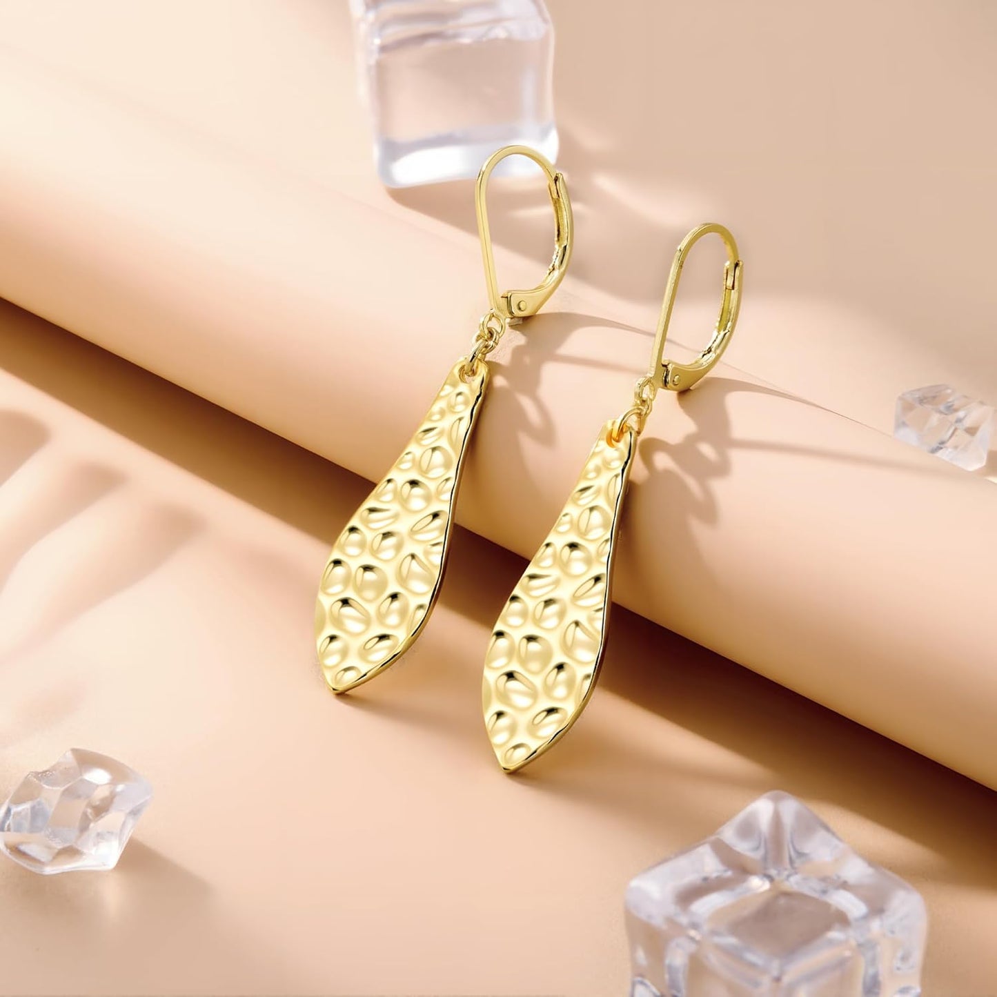 925 Sterling Silver Dangle Earrings for Women, 14K Gold Plated French Leverback Earrings, Hypoallergenic Lightweight Statement