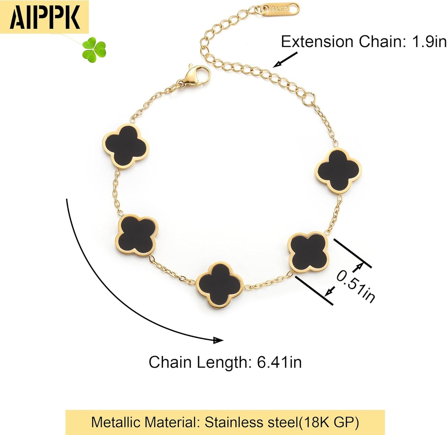 18K Gold Plated Clover Lucky Bracelet for Women White/Black/Red/Green Flower Four Leaf Link Bracelets