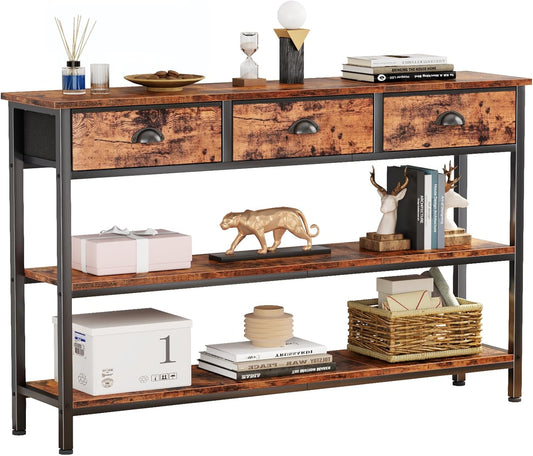 Long 47" Console Sofa Table with 3 Drawers, Entryway Table with 3-Tier Storage Shelves