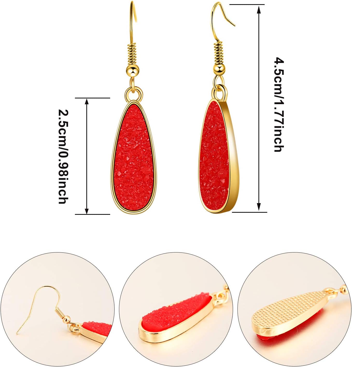 Hicarer 12 Pairs Faux Druzy Drop Earrings Crystal Pendant Dangle Multicolor Stainless Steel Earrings for Women