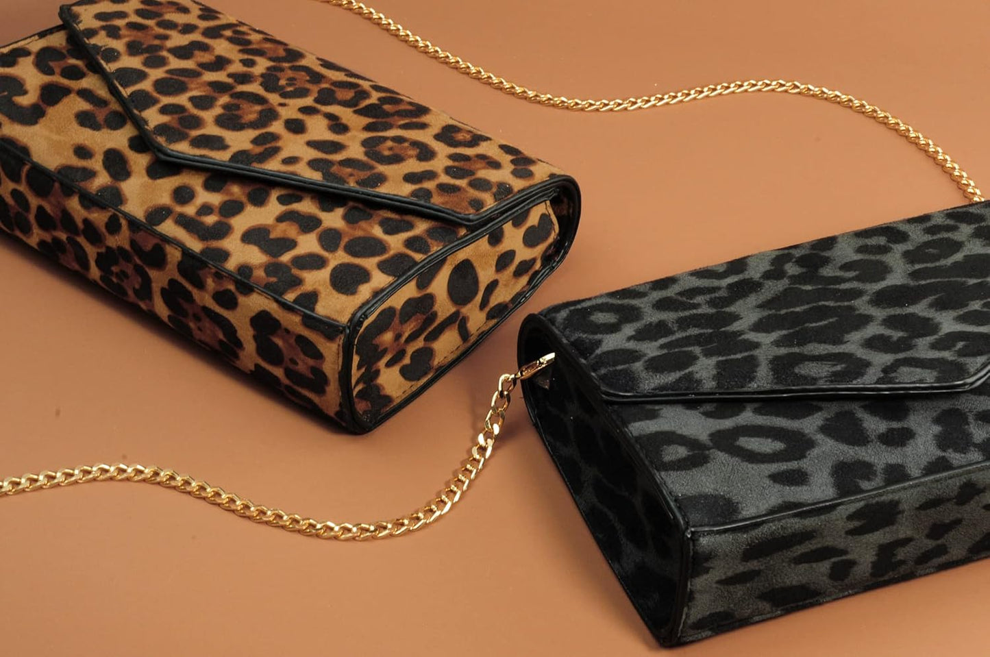 Leopard Print Envelope Evening Clutch Women Chain Shoulder Bag