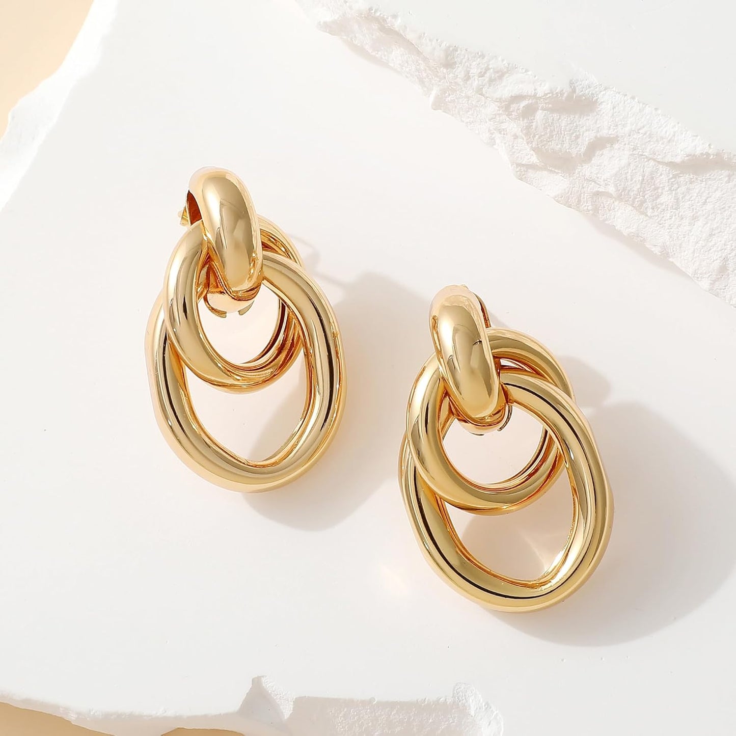 Trendy Gold Plated Knot Earrings for Women Chunky Statement Drop Dangle Earrings Lightweight Fashion Accessories Gold Jewelry