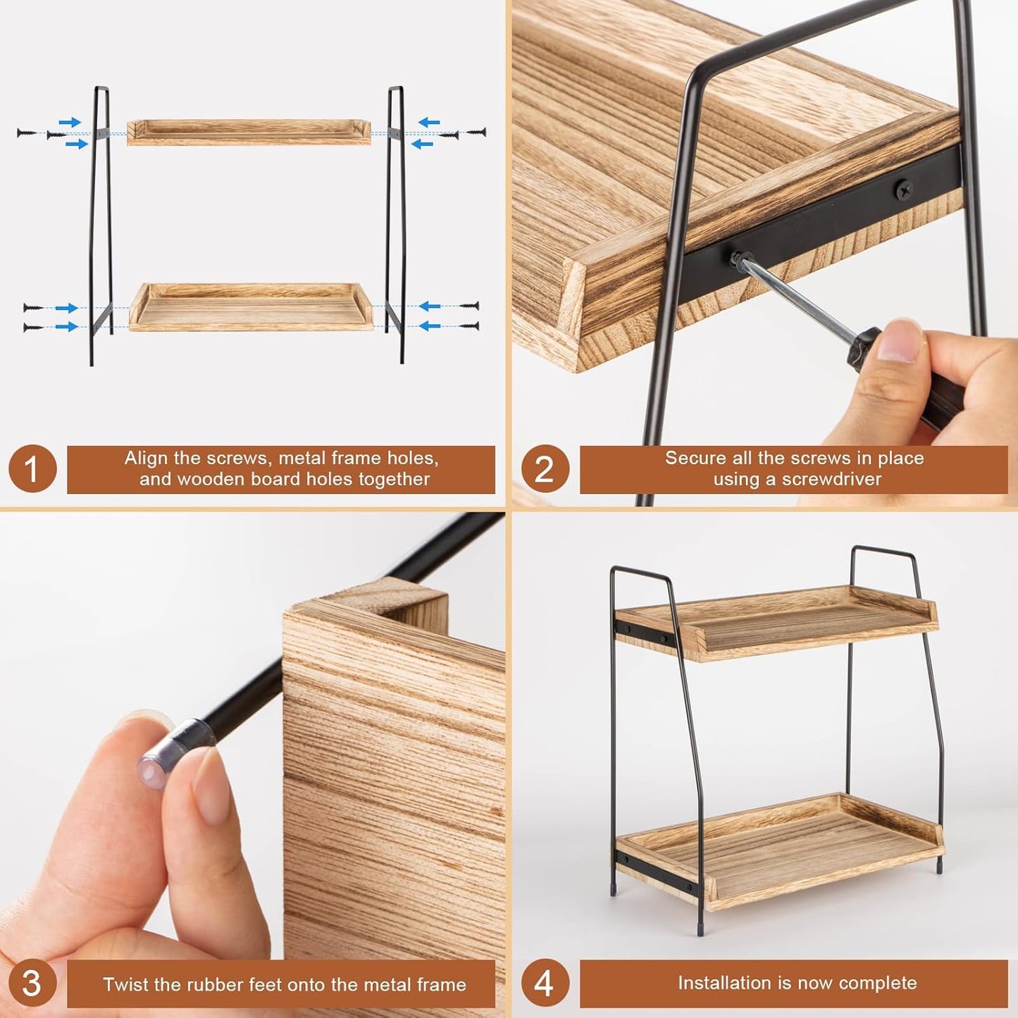 Countertop Coffee Station Organizer, 2 Tier Wooden Shelf for Coffee Bar Accessories, Condiment Storage Caddy