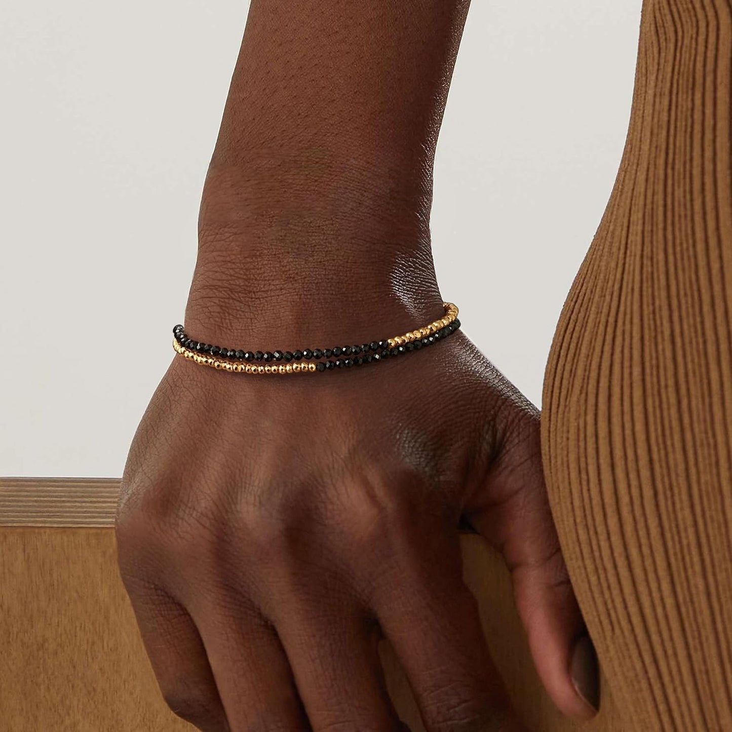 Women Beaded Bracelet Gold Double Layer Gemstone 14K Simple Dainty Handmade Chain Everyday Boho Beach Jewelry