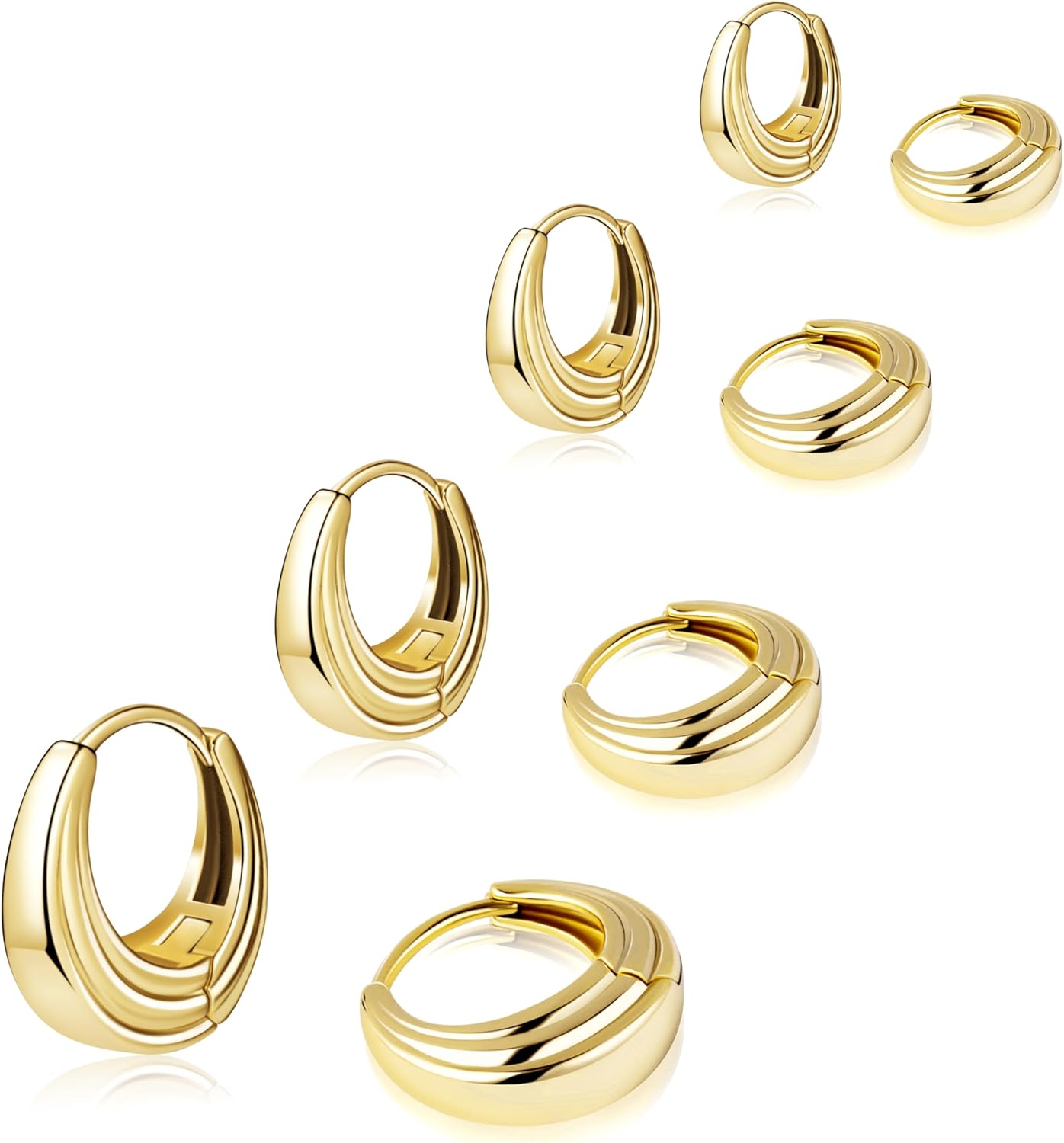 Small Gold Huggie Hoop Earrings Set for Women Men Hypoallergenic 14K Plated Stack Cartilage Earrings, Multiple Piercing