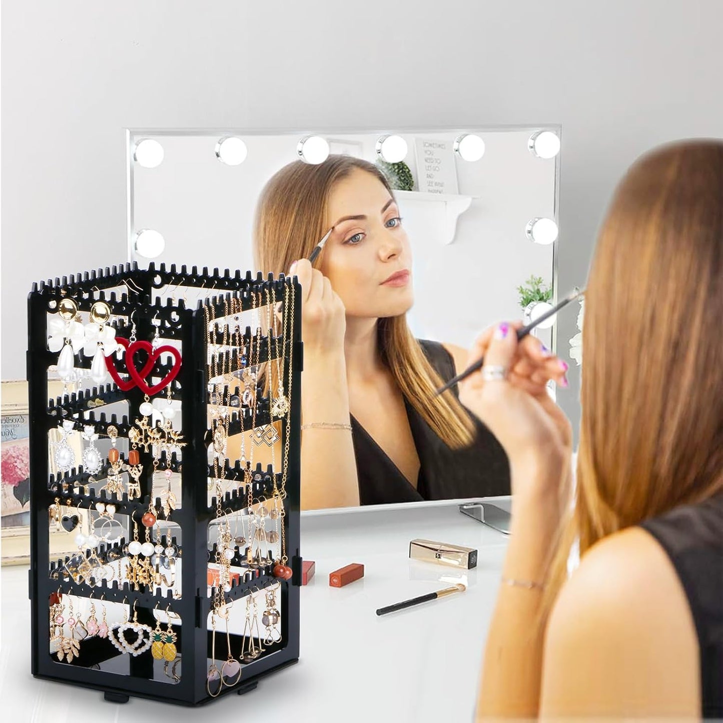 360 Rotating Earring Holder Organizer Stand,5 Tiers Acrylic Jewelry Organizers and Storage,228 Holes and 232 Grooves