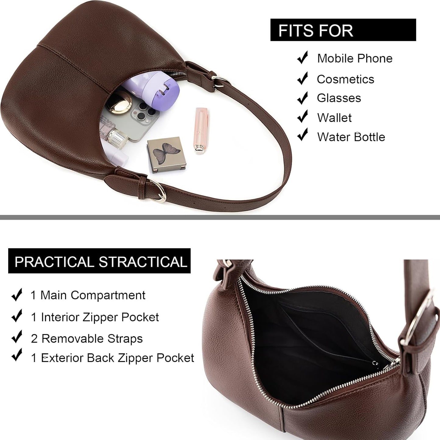 Hobo Bags for Women Soft Vegan Leather Crescent Shoulder Handbag Slouchy Tote Crossbody Purses