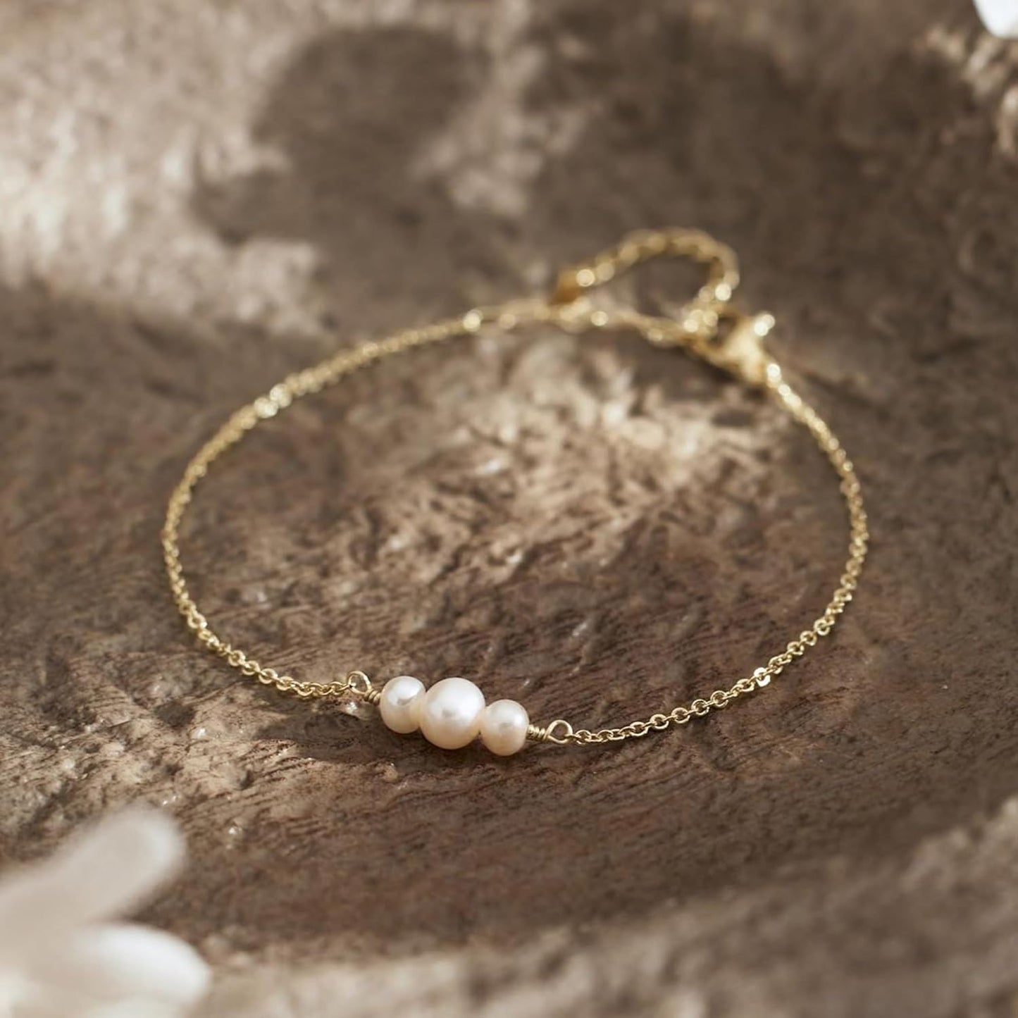 Gold Bracelets for Women Trendy, 14K Real Gold Plated Dainty Stackable Pearl Snake Chain CZ Heart Pendant Bracelets Adjustable 6"+2"