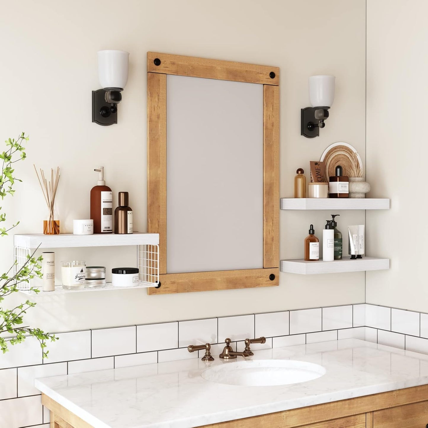 Bathroom Shelves Over Toilet - Wall Mounted Floating Shelves  16 inch Set of 3
