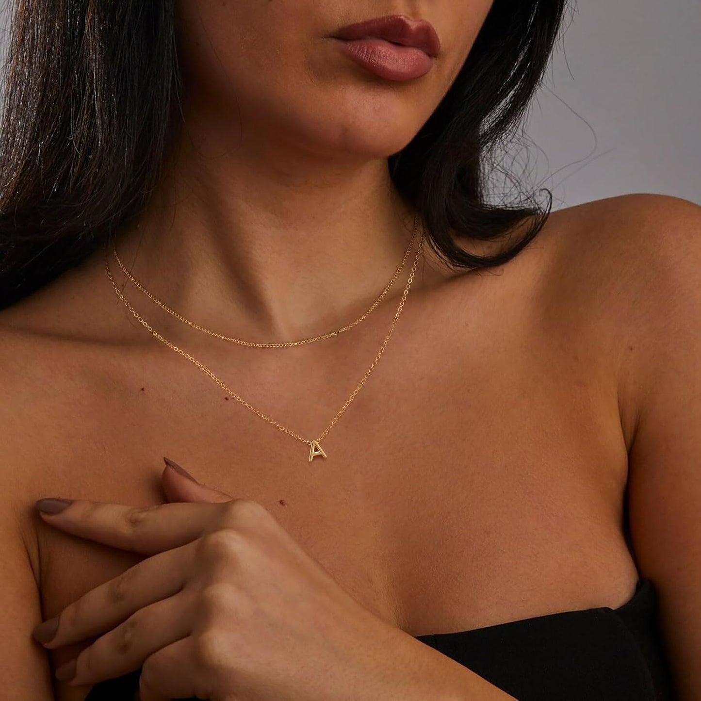 14K Gold Plated Initial Necklace, Layered A-Z Letter Pendant with Satellite Chain, Personalized Minimalist Jewelry Gift for Women