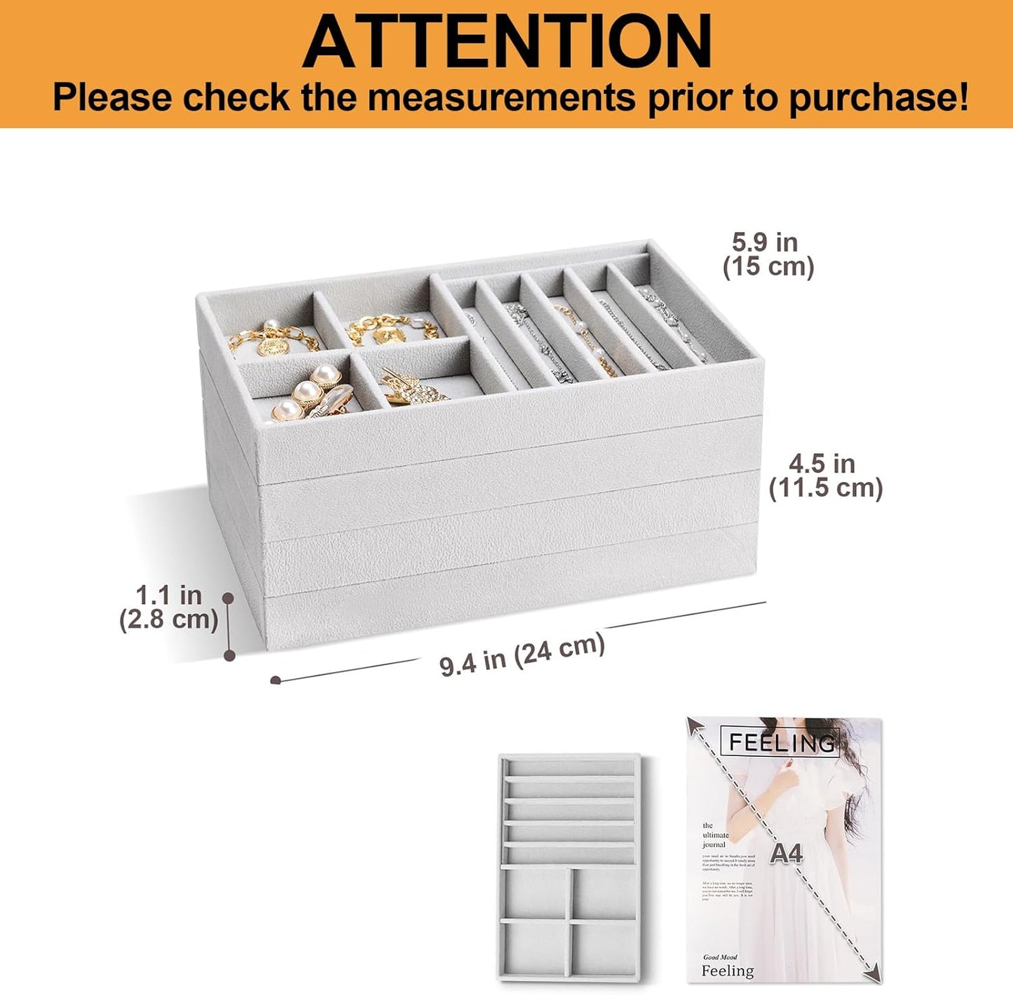 Stackable Jewelry Organizer Trays for Drawers, Storage for Earring Necklace Rings Bracelet with