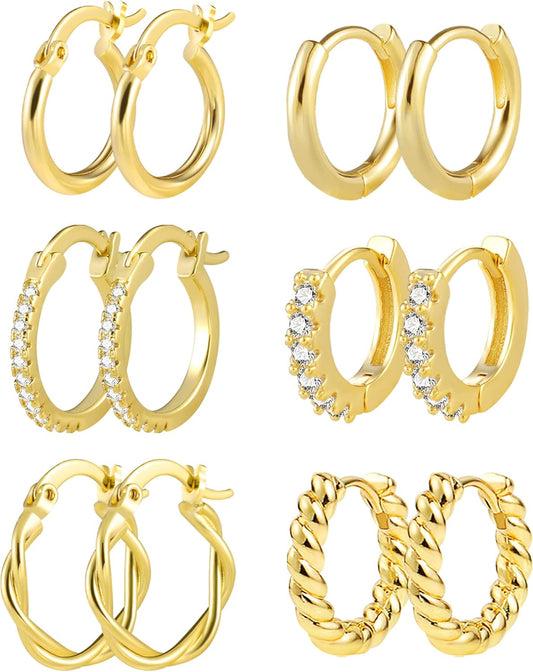 3 Pairs Small Huggie Hoop Earrings Set 14K Gold Hypoallergenic Lightweight Huggie Hoops Earrings for Women Girls
