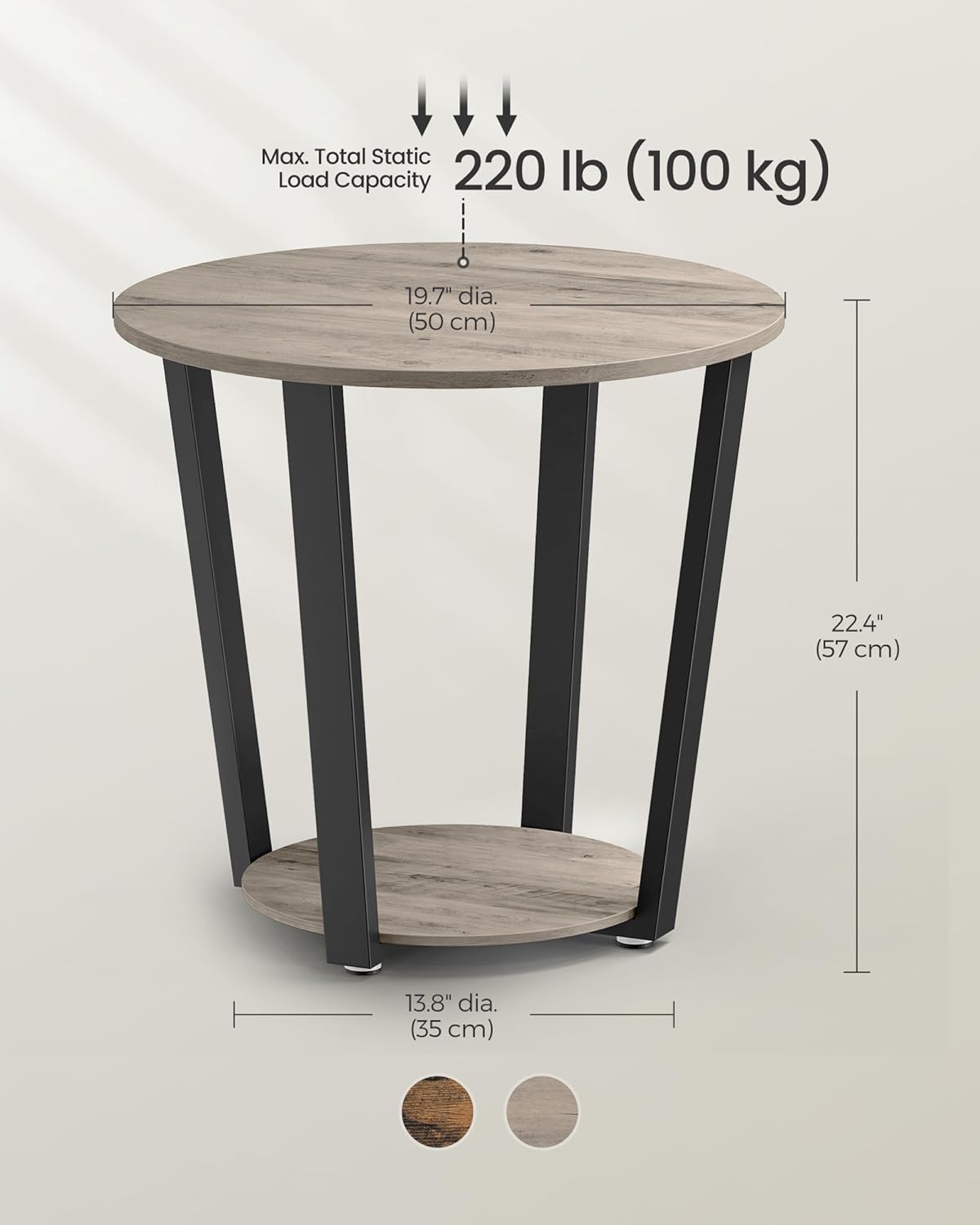 Round Side End Table, 2-Tier Accent Bedside Table with Storage Shelf, Easy Assembly