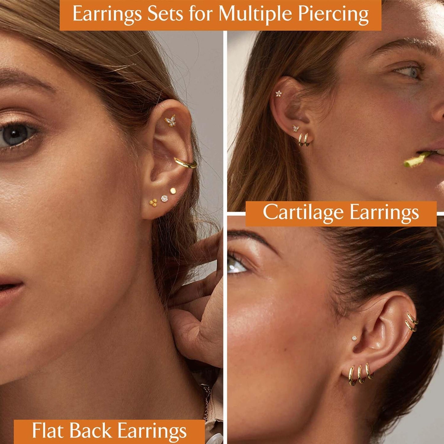 Jstyle Surgical Steel Earrings for Sensitive Ears 14K Gold Flat Back Earrings for Women Men Small Stainless Steel Earrings