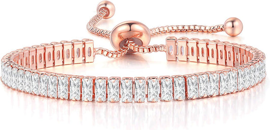 Tennis Bracelets for Women White Gold Plated Diamond AAA+ Cubic Zirconia CZ Dainty Classic Adjustable Slider