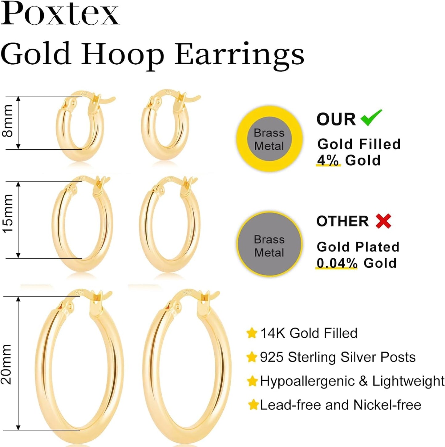Small Sterling Silver Huggie Hoop Earrings Set for Women, 14K Gold Plated Hoops Stacks for Multiple Piercings