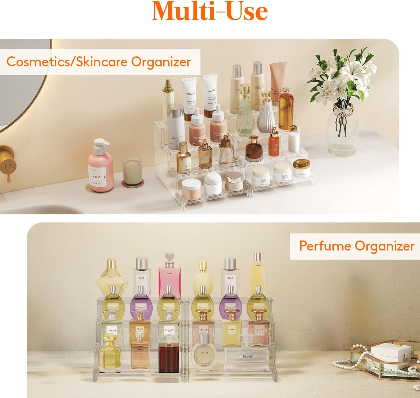 4 Tier Perfume Stand Organizer for Women, Plastic Display Riser, Tool-Free Assembly