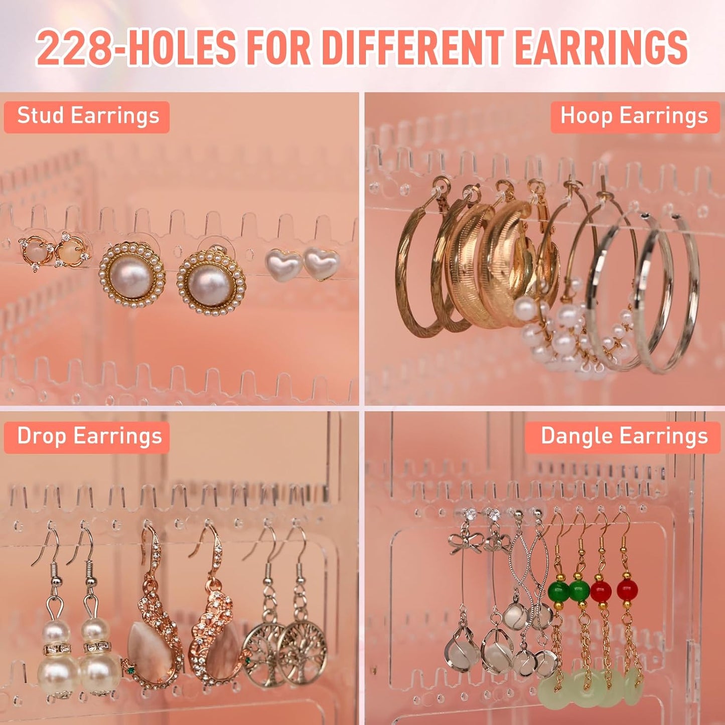 360 Rotating Earring Holder Organizer Stand,5 Tiers Acrylic Jewelry Organizers and Storage,228 Holes and 232 Grooves