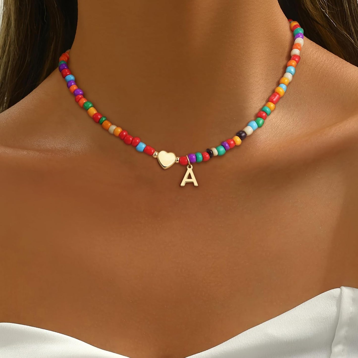 Colorful Beaded Initial Necklace for Girls & Women - Dainty Choker, Perfect Gift for Teens