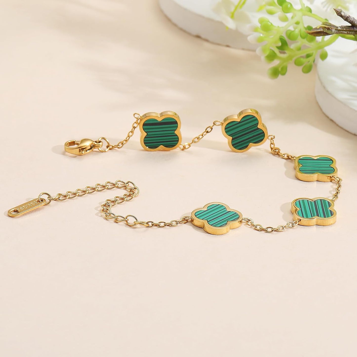 18K Gold Plated Clover Lucky Bracelet for Women White/Black/Red/Green Flower Four Leaf Link Bracelets