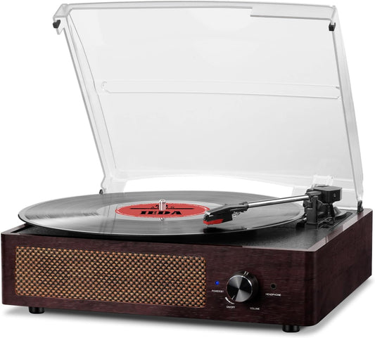 OMOMMD Vinyl Record Player Turntable with Built-in Bluetooth Receiver & 2 Stereo Speakers, 3 Speed 3 Size Portable Retro Record Player for Entertainment and Home Decoration