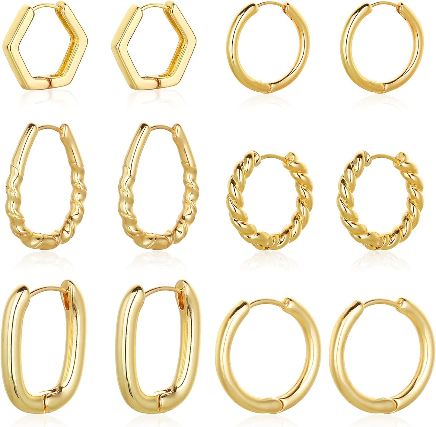 Chunky Hoop Earrings Set 14K Gold Hoop Earrings for Women Hypoallergenic, Thick Hoops Earring set, Twist Huggie Hoop Earring