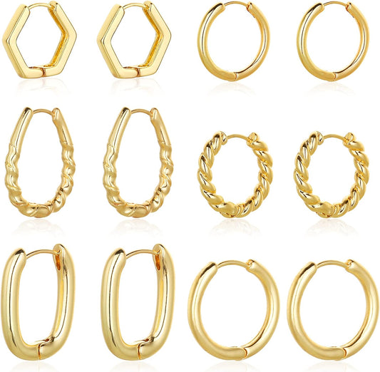 Chunky Hoop Earrings Set 14K Gold Hoop Earrings for Women Hypoallergenic, Thick Hoops Earring set, Twist Huggie Hoop Earring