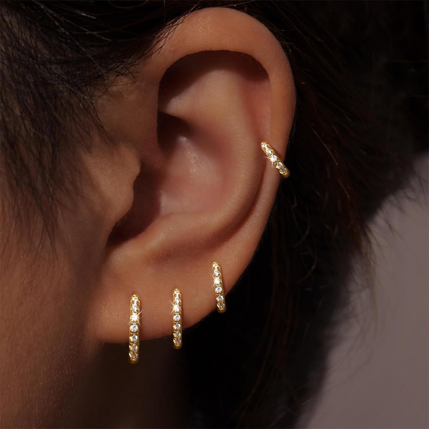 Small Gold Huggie Hoop Earrings Set for Women Men Hypoallergenic 14K Plated Stack Cartilage Earrings, Multiple Piercing