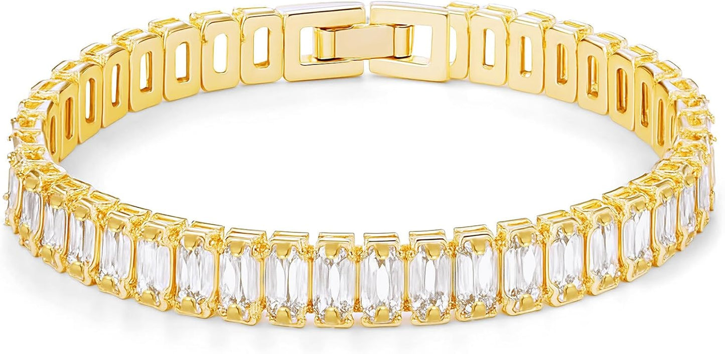 14K Gold Plated Tennis Bracelet for Women – Classic CZ Link Design, Fits 6.0"–7.2" Wrists – Stylish Sparkling Jewelry Gift