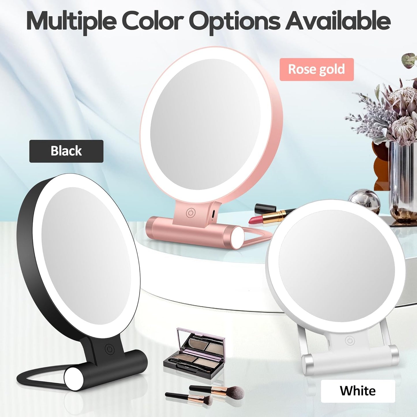 with Light, Double-Sided 1X/ 30X Magnifying Makeup Mirror with Tweezer，Foldable Travel Mirror
