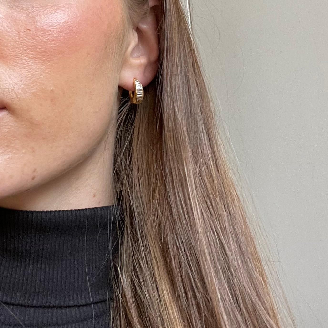 14K Gold Plated Triple Huggie Illusion Stud Earrings | Double Huggie Hoop Earrings for One Hole | Gold Hoop Earrings for Women