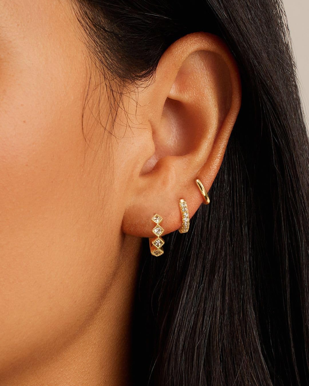 Gold Hoop Earrings Set for Women Trendy, 14K Gold Plated Chunky Hypoallergenic Small Diamond Cartilage Hoops Cute Cubic