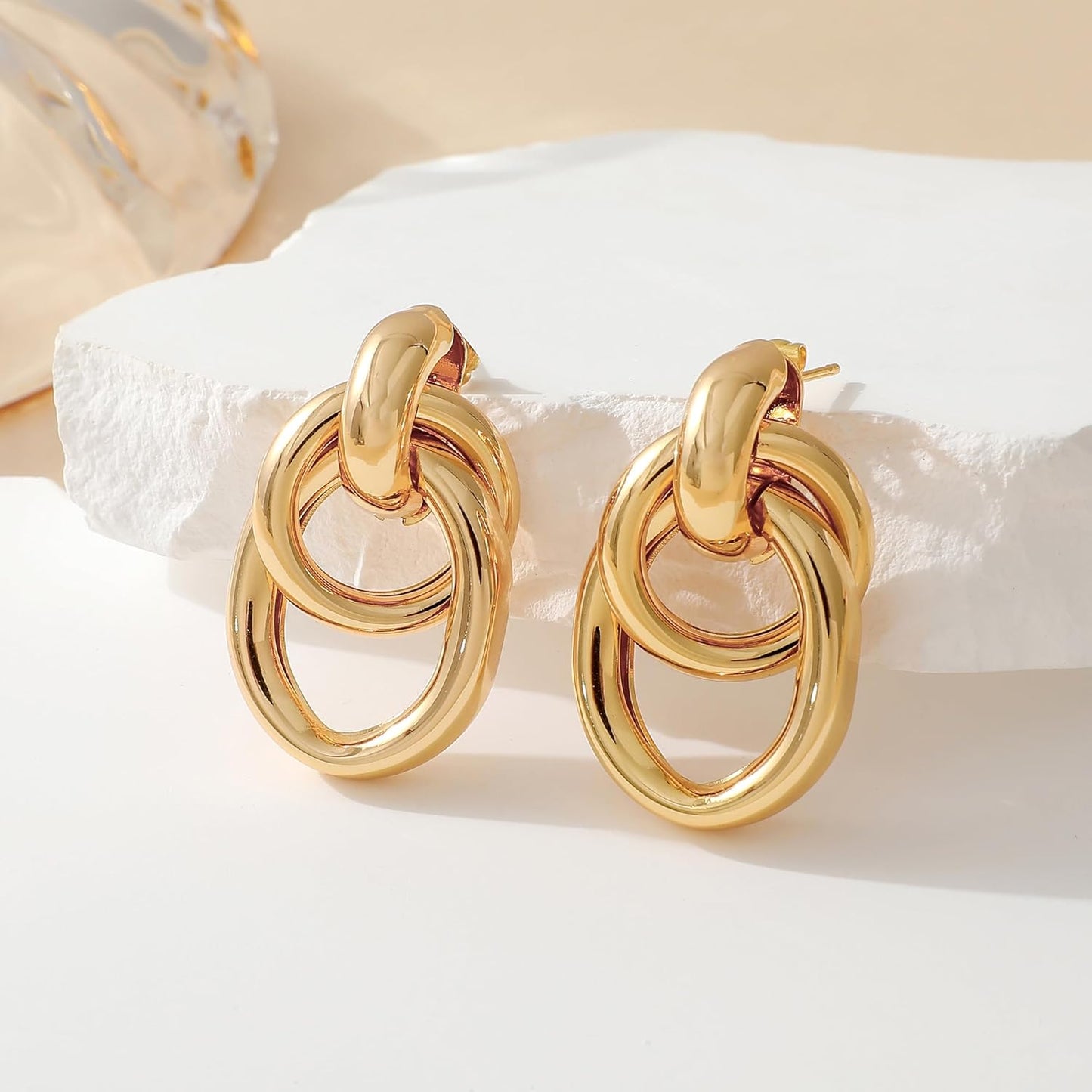 Trendy Gold Plated Knot Earrings for Women Chunky Statement Drop Dangle Earrings Lightweight Fashion Accessories Gold Jewelry