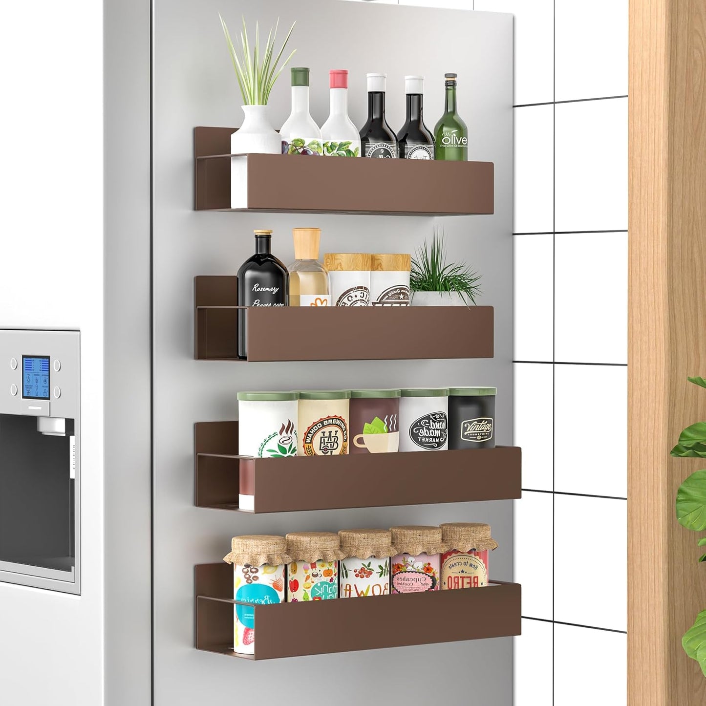 Metal 4 Pack Magnetic Spice Storage Rack Organizer for Refrigerator and Oven Organizers and Storage