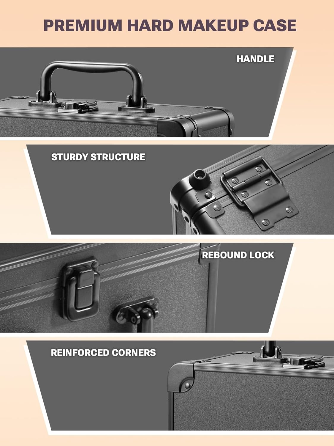 Makeup Box with A Detachable Lighted Mirror, Makeup Suitcase with Adjustable Dividers, Magnetic LED Mirror