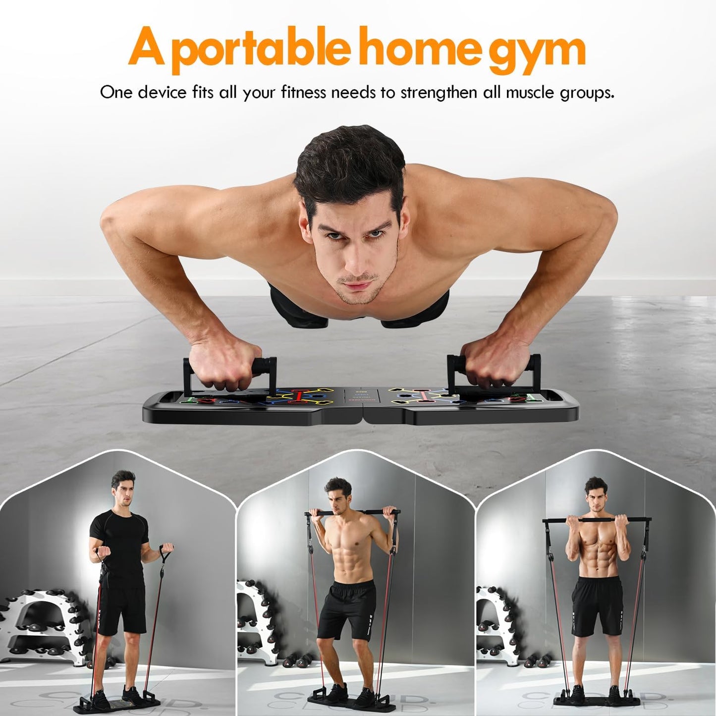 OMOMMD Push Up Board,Home Gym,Portable Exercise Equipment,Pilates Bar and 20 Fitness Accessories with Resistance Bands and Ab Roller Wheel,Full Body Workout at Home