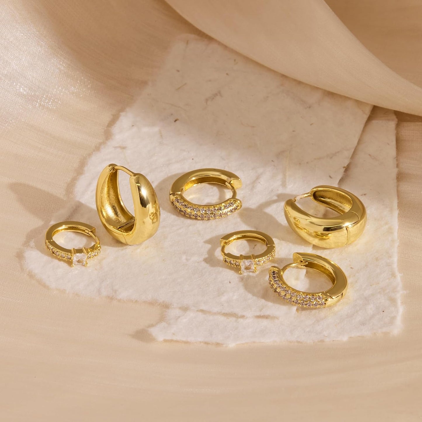 Small Sterling Silver Huggie Hoop Earrings Set for Women, 14K Gold Plated Hoops Stacks for Multiple Piercings