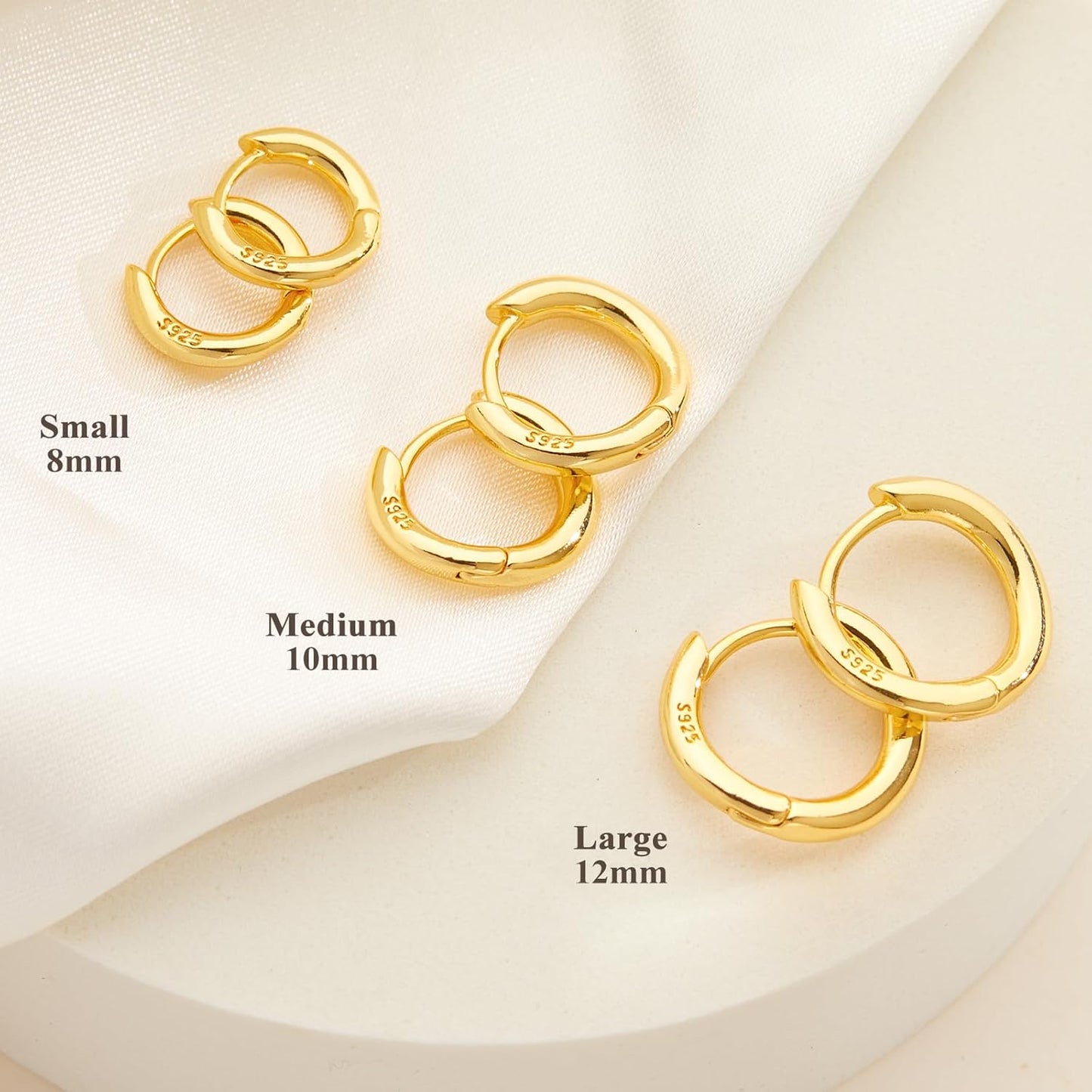 Small Sterling Silver Huggie Hoop Earrings Set for Women, 14K Gold Plated Hoops Stacks for Multiple Piercings