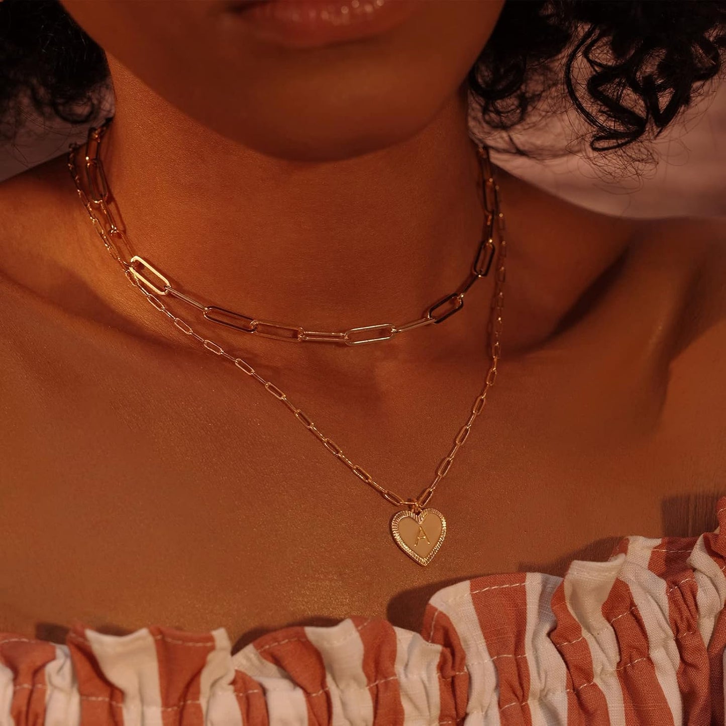 14K Gold Initial Layered Necklace - Paperclip Chain, Personalized Dainty Jewelry for Women