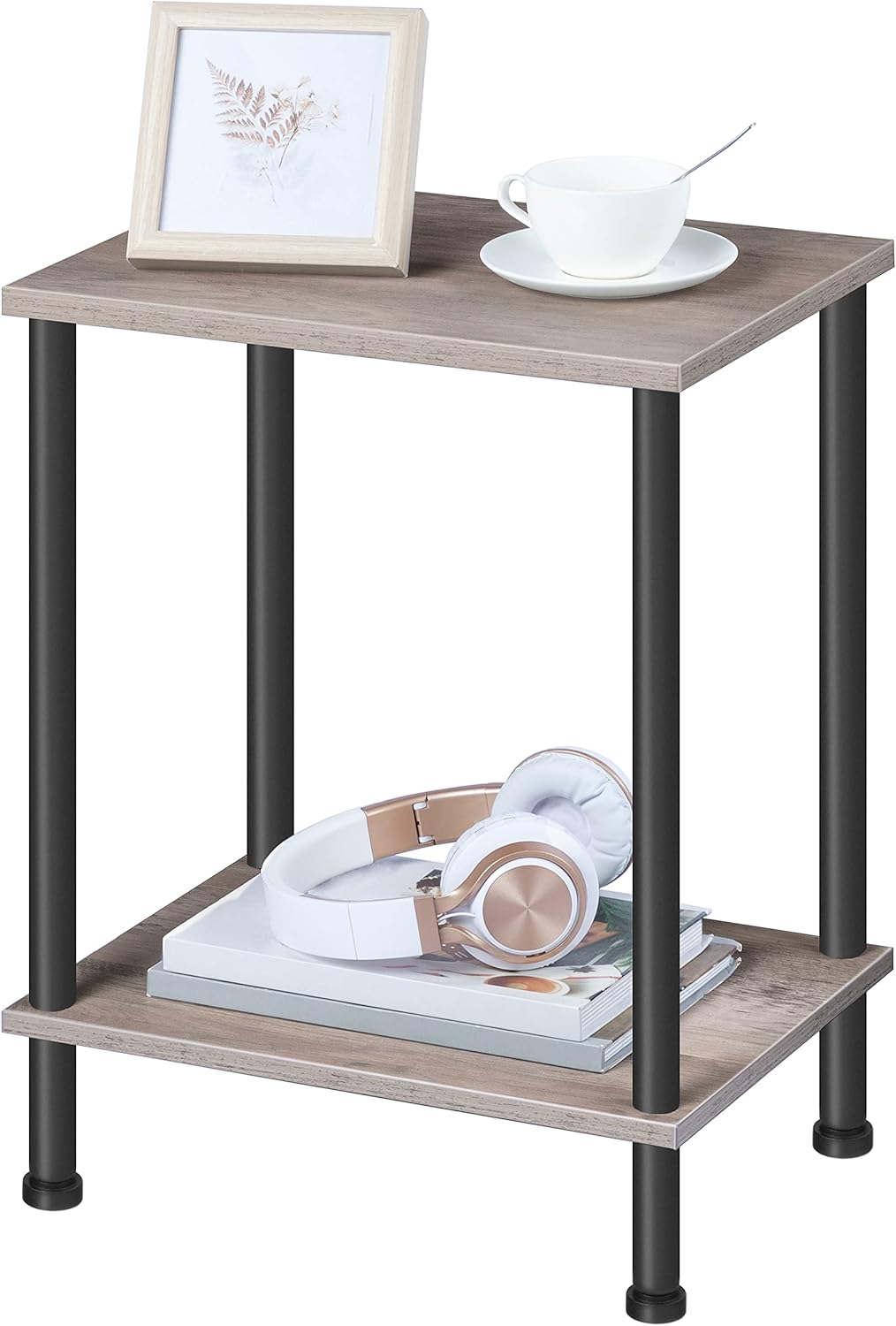 End Table, Small Side Table, Nightstand with 2-Layer Storage Shelves, Stable Frame, Easy Assembly
