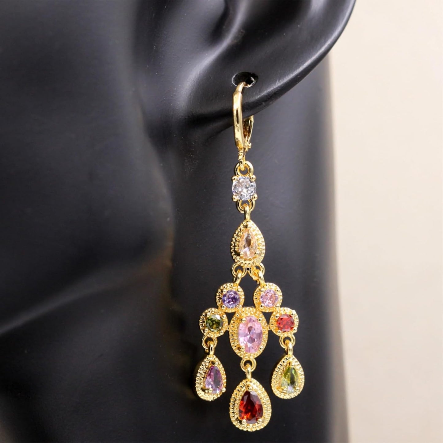 Vuskdtei18K Gold Plated Flower Dangle Earrings for Women, Hypoallergenic Cubic Zirconia Earrings, Elegant Chandelier Drop Earrings