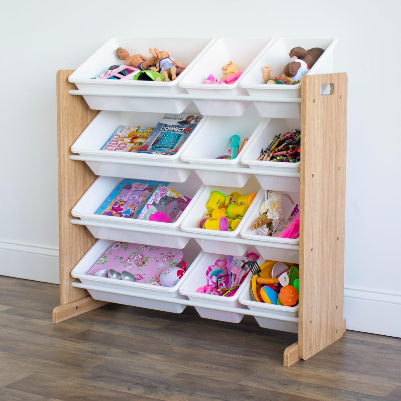 Toy Storage Organizer with 12 Plastic Bins,  Removable Bins for Playroom, Bedroom