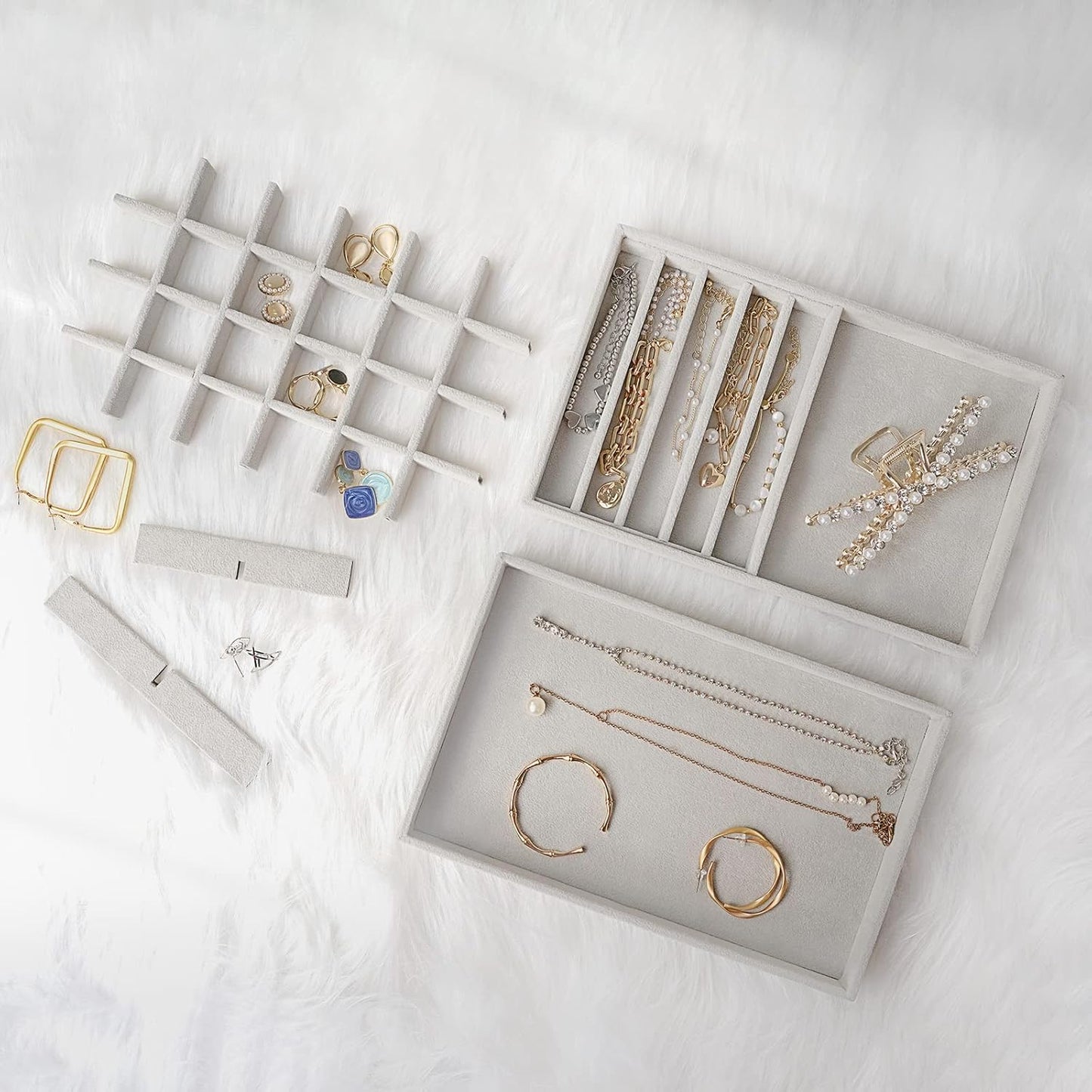 Stackable Jewelry Organizer Trays for Drawers, Storage for Earring Necklace Rings Bracelet with
