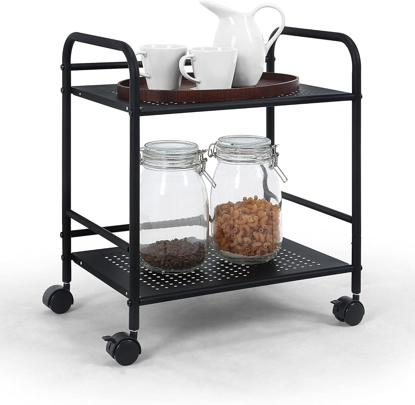 2-Tier Metal Rolling Utility Cart – Mobile Storage Shelf with Caster Wheels – Small Space Organizer
