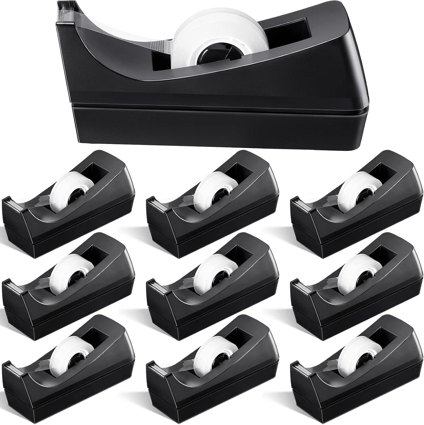 OMOMMD 10 Pack Desktop Tape Dispensers Non Skid Base for Office Home School (Tape Not Included) (Black)