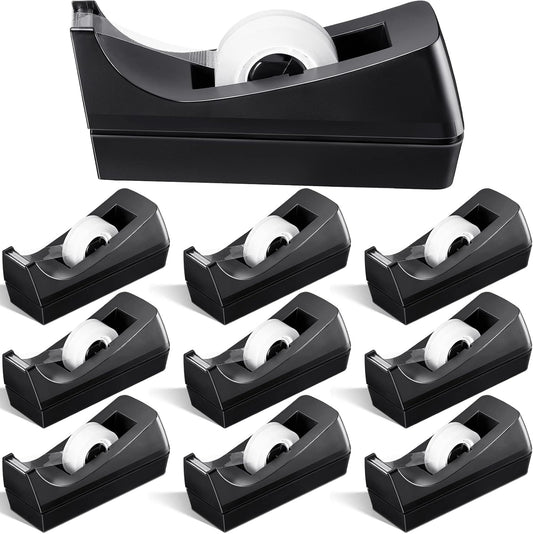 OMOMMD 10 Pack Desktop Tape Dispensers Non Skid Base for Office Home School (Tape Not Included) (Black)