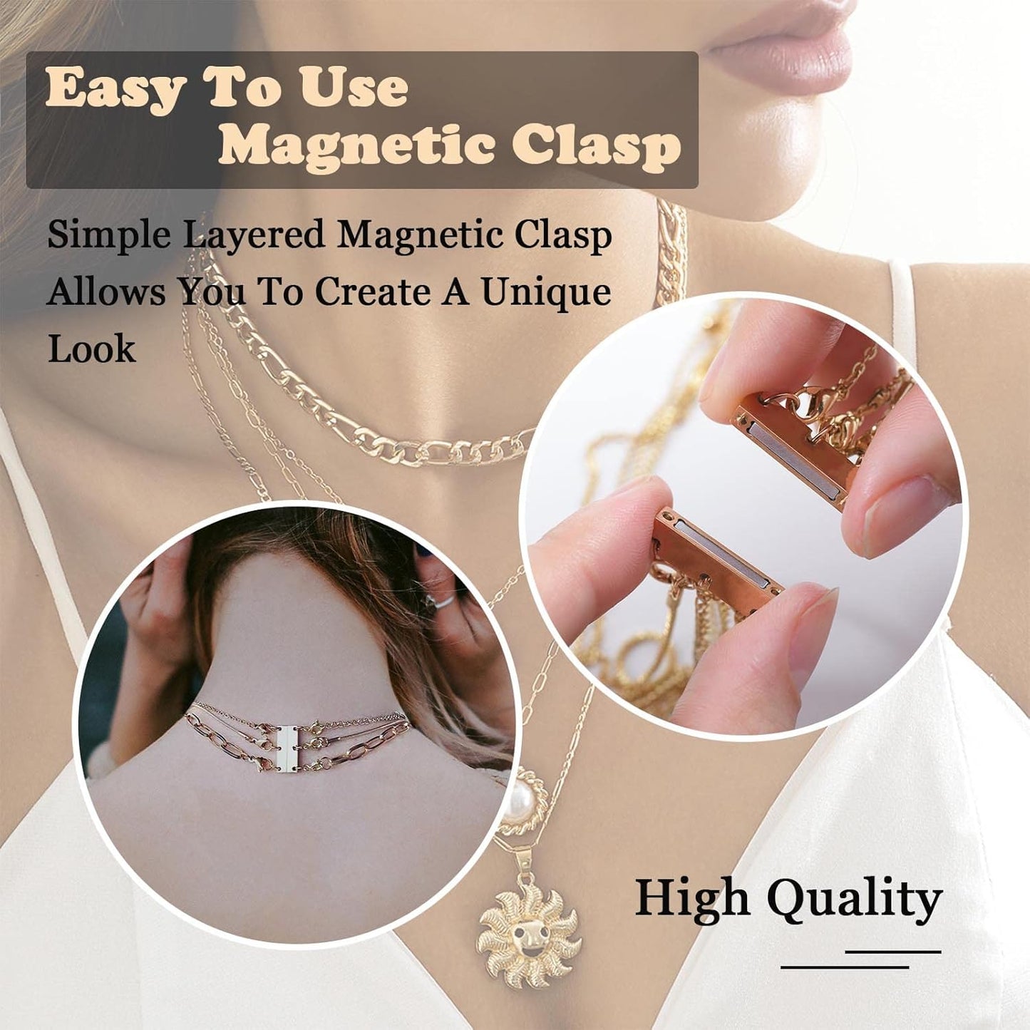 Magnetic Layering Clasp - Gold & Silver Multi-Necklace Connector for Layered Look