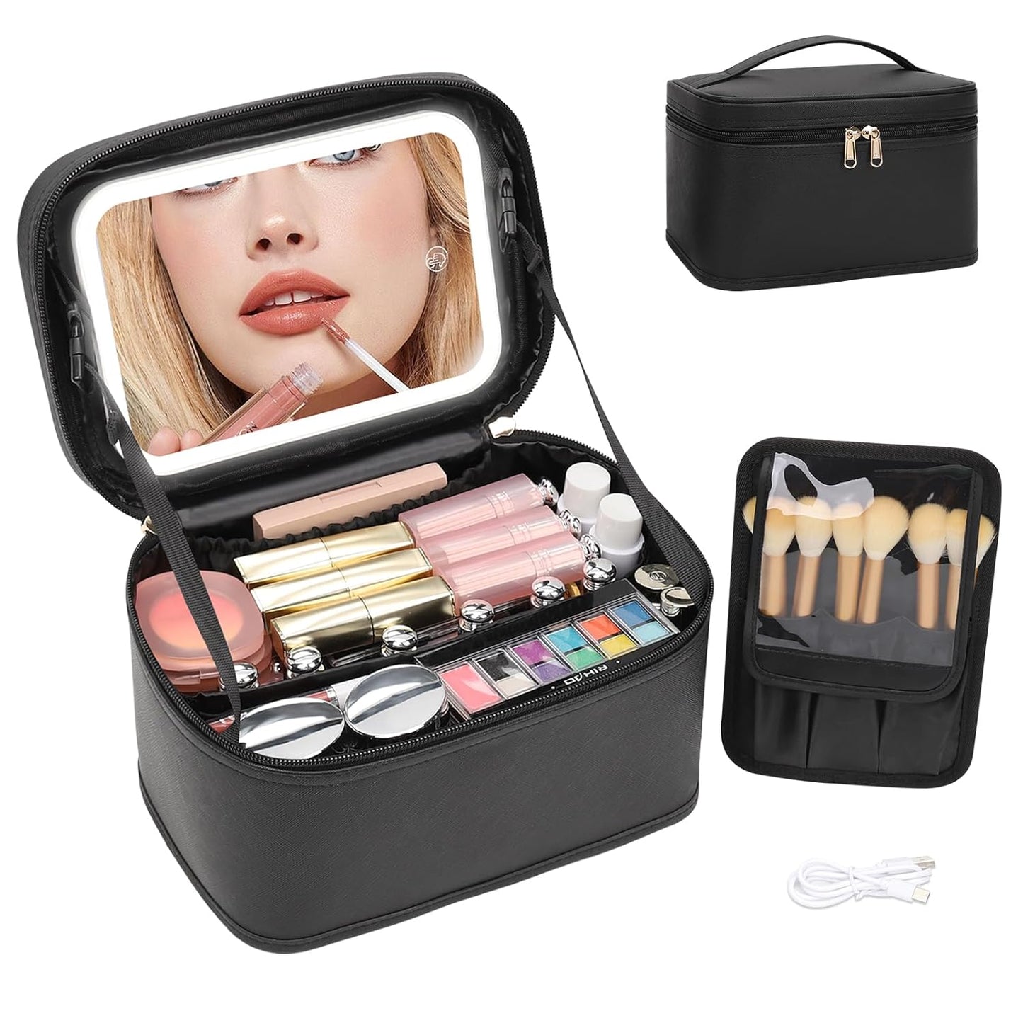 Makeup Bag, Portable Cosmetic Bag,  Makeup Case Organizer,  With Handle and Divider