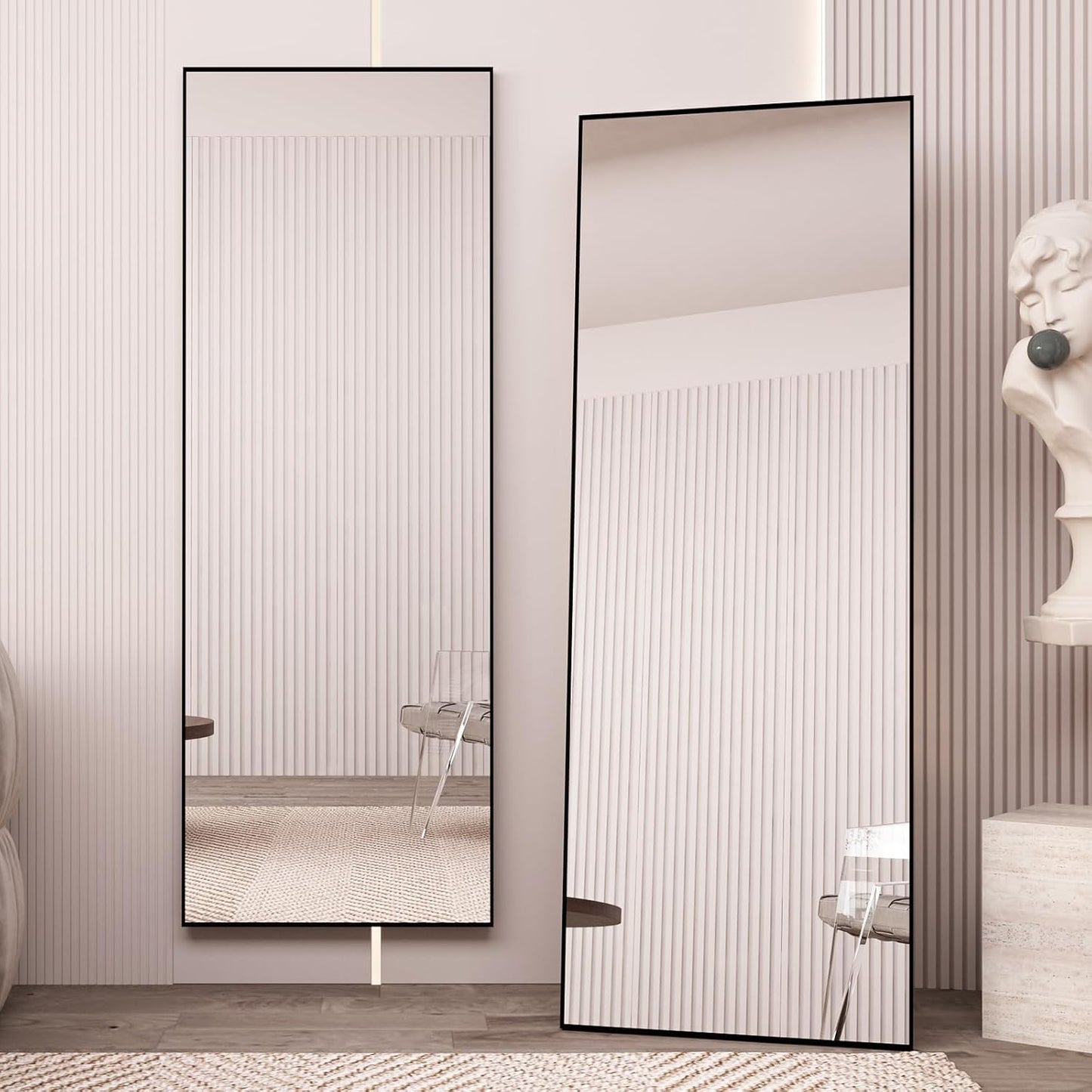 65" x 24" Full Length Mirror with Stand, Black Wall Mounting Full Body Mirror, Metal Frame Full