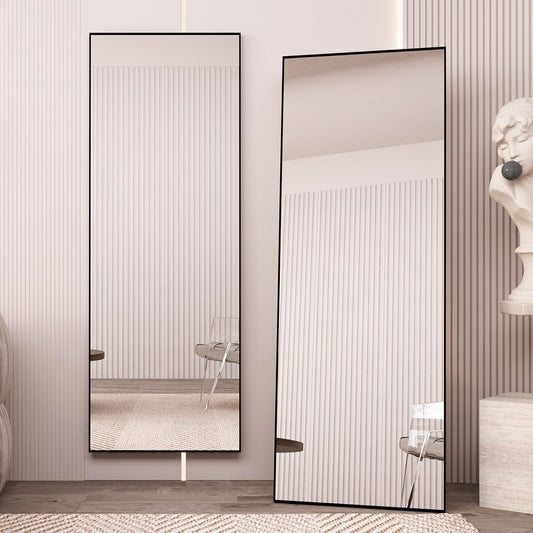 65" x 24" Full Length Mirror with Stand, Black Wall Mounting Full Body Mirror, Metal Frame Full